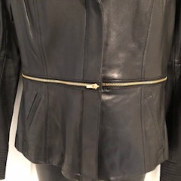 Classiques Entier Lined Leather Jacket w Gold Zipper Detail Black Size S NWOT - Picture 2 of 6